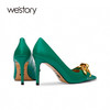 westory女鞋2021秋季新款漆皮尖头浅口高跟鞋细跟宴会W21CE70841 商品缩略图2