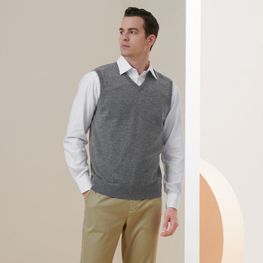 METTE羊绒世家2021年秋冬新品男士羊绒背心v领套头无袖针织毛衣 商品图5