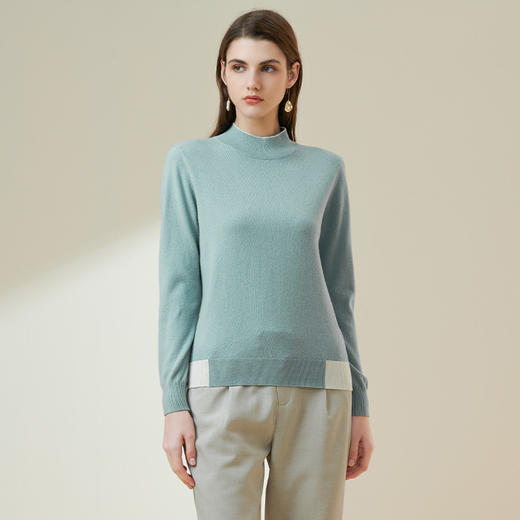 METTE羊绒世家2021秋冬新品女100%山羊绒时尚撞色半高领套头毛衣 商品图4