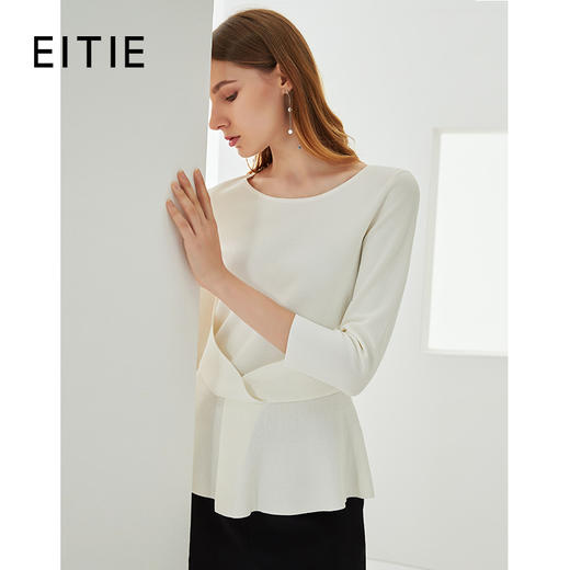 EITIE爱特爱秋季新款气质圆领时尚百搭通勤收腰显瘦针织上衣6301010 商品图10