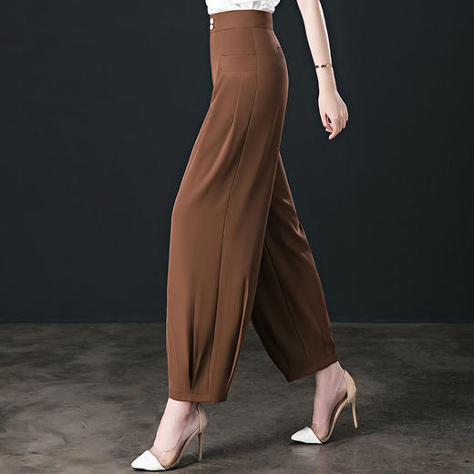 TZW-夏季薄款高腰休闲九分灯笼裤垂感时尚白色冰丝裤子 商品图2