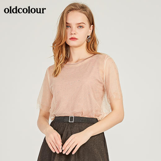 oldcolour欧珂网纱泡泡袖短袖T恤女夏季新款M23021311 商品图0