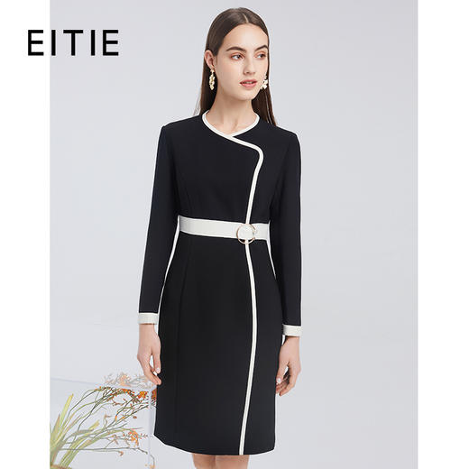 EITIE爱特爱秋季新款气质通勤时尚百搭撞色收腰显瘦连衣裙女6007733 商品图0