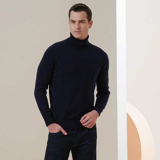 METTE羊绒世家2021年秋冬男士100%纯羊绒衫高领套头针织保暖毛衣 商品图4