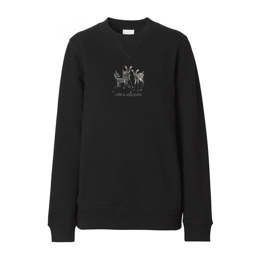 BURBERRY 巴宝莉 女士 鹿图案刺绣棉质宽松运动衫 黑色 8042883 A1189 商品图0