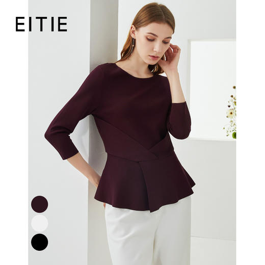 EITIE爱特爱秋季新款气质圆领时尚百搭通勤收腰显瘦针织上衣6301010 商品图0
