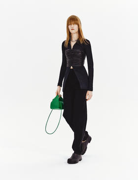 EVENING 褶皱皮质胸衣 黑色【可口系列】