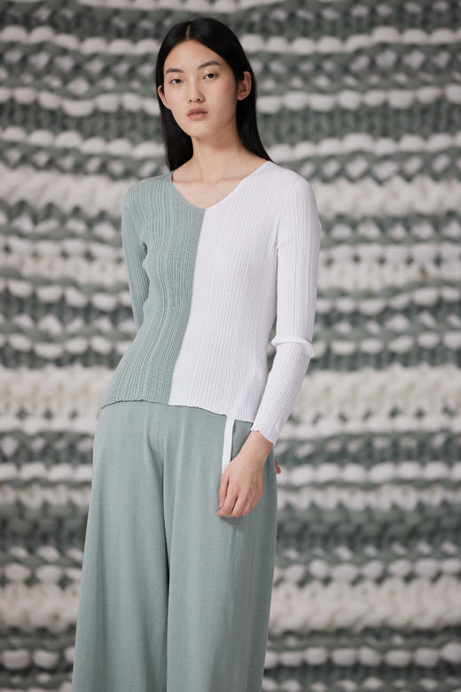 春夏 撞色针织V领长袖女套衫 SJS93W071N 商品图0