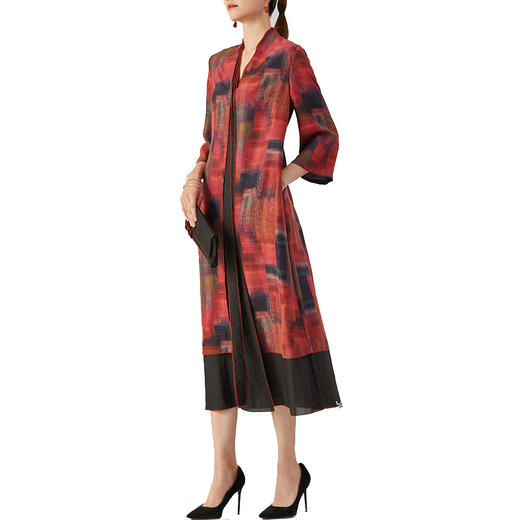 TANGY Collection/天意精品2021年秋季新品真丝印染莨绸拼撞连衣裙 商品图4