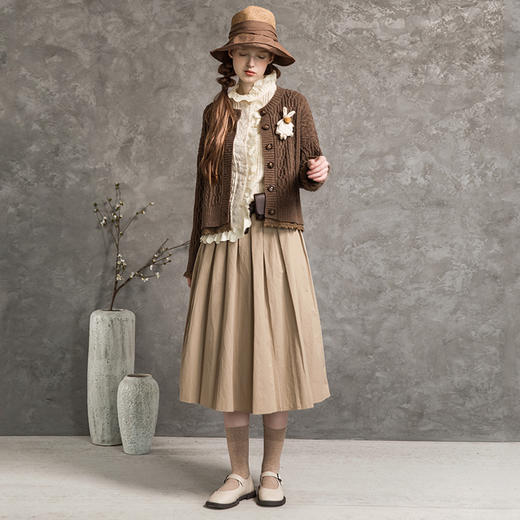 famecoco范可儿纯色半身裙女秋季a字百褶裙中长款F216HA009 商品图3