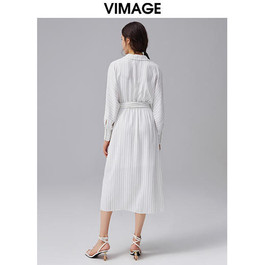 VIMAGE纬漫纪秋季新品优雅条纹显瘦开叉连衣裙VC2107226 商品图2