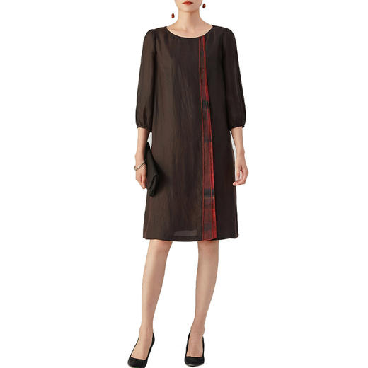 TANGY Collection/天意精品2021年秋季新品真丝印染莨绸拼撞连衣裙 商品图4