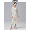 VIMAGE纬漫纪秋季新款V领显瘦高腰纯色开叉长袖连衣裙VC2107222 商品缩略图1