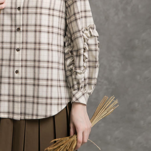 famecoco范可儿宫廷风格子衬衫女复古灯笼袖衬衣F216BH002 商品图1