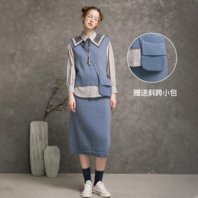 famecoco范可儿套装裙秋气质时尚绵羊毛两件套裙子F216EA014