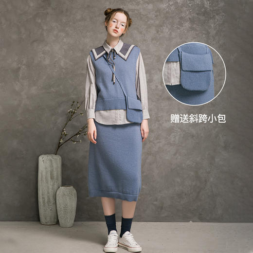 famecoco范可儿套装裙秋气质时尚绵羊毛两件套裙子F216EA014 商品图0