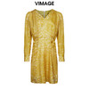 VIMAGE纬漫纪秋季新品V领简约时尚长袖高腰优雅连衣裙V1607209 商品缩略图7