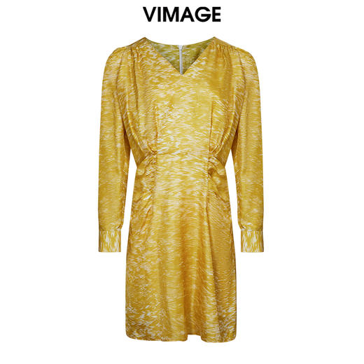 VIMAGE纬漫纪秋季新品V领简约时尚长袖高腰优雅连衣裙V1607209 商品图7
