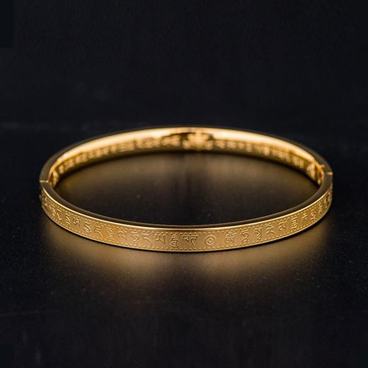 闭口大隨楞钛钢手镯，雕刻金色手镯两支 女士钛钢手环 精细雕刻 闭口设计 商品图0