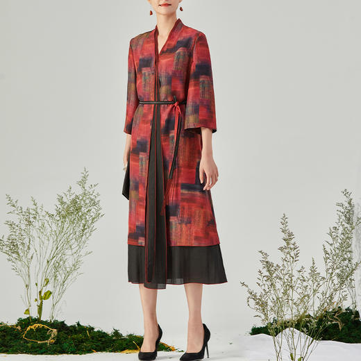 TANGY Collection/天意精品2021年秋季新品真丝印染莨绸拼撞连衣裙 商品图1