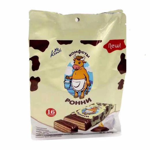 【中欧班列精选】WWJ俄罗斯大奶牛威化konti康吉牌  巧克力威化休闲零食糖果  528g/袋 商品图0