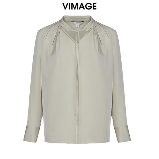 VIMAGE纬漫纪秋季新款纯色通勤百搭系带衬衬衣女士小上衣1613203 商品图5