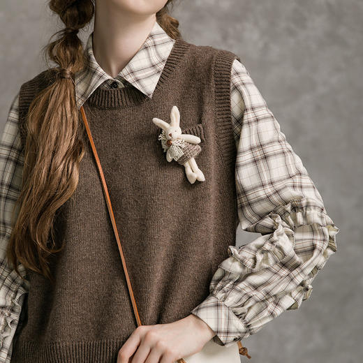 Famecoco范可儿短款针织马甲女秋季圆领羊毛小背心F216CA009 商品图1