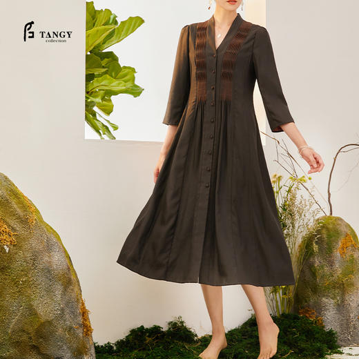 TANGY Collection/天意精品2021年秋季新品原创手工捏褶莨绸连衣裙 商品图0