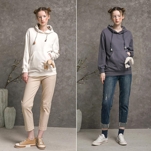famecoco范可儿连帽卫衣女秋季长袖宽松韩版F216BL004 商品图4