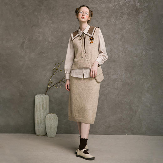 famecoco范可儿套装裙秋气质时尚绵羊毛两件套裙子F216EA014 商品图3