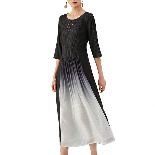 TANGY Collection/天意精品2021年秋季新品真丝吊染拼撞莨绸连衣裙 商品图4