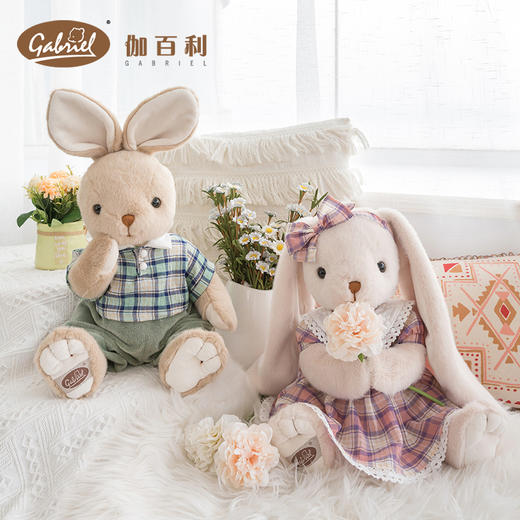 伽百利小兔子格子垂耳兔公仔睡觉抱枕毛绒玩具玩偶布娃娃女孩节日礼物 商品图2
