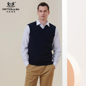 METTE羊绒世家2021年秋冬新品男士羊绒背心v领套头无袖针织毛衣