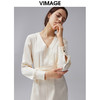 VIMAGE纬漫纪秋季新款V领显瘦高腰纯色开叉长袖连衣裙VC2107222 商品缩略图0