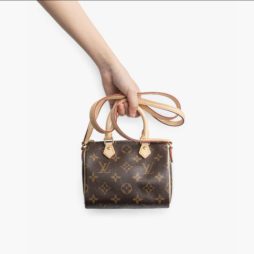 【欧洲专柜直供】LOUIS VUITTON 路易·威登 NanoSpeedv经典老花帆布拼牛皮手提单肩斜挎包 百搭便携通勤女款棕色经典必入款 M81085 商品图4