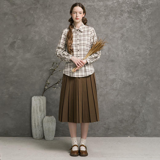 famecoco范可儿宫廷风格子衬衫女复古灯笼袖衬衣F216BH002 商品图4