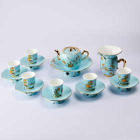 国瓷永丰源 夫人瓷西湖蓝17头茶具