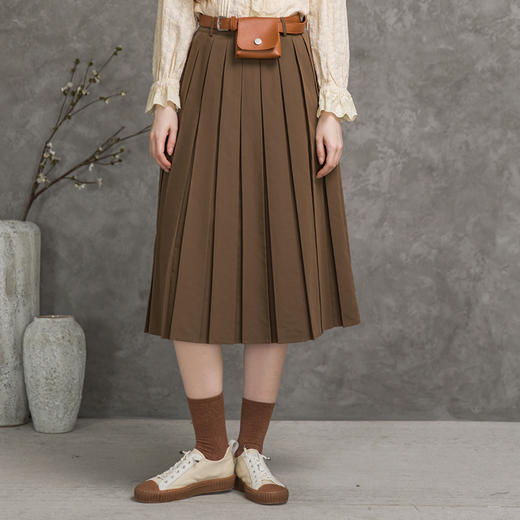 famecoco范可儿纯色半身裙女秋季a字百褶裙中长款F216HA009 商品图4