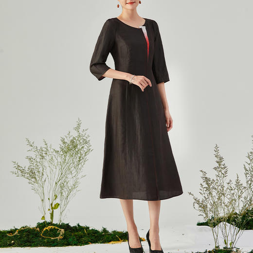 TANGY Collection/天意精品2021年秋季新品真丝吊染钉珠莨绸连衣裙 商品图1