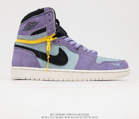 耐克乔丹Air Jordan 1 High Switch Purple Pulse高帮拉链拆卸休闲板鞋CW6576-500