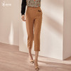 剩M 米思阳2025早秋新款驼色百搭休闲裤女修身显瘦斜扣九分小脚裤0064 商品缩略图0