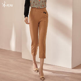 剩M 米思阳2025早秋新款驼色百搭休闲裤女修身显瘦斜扣九分小脚裤0064