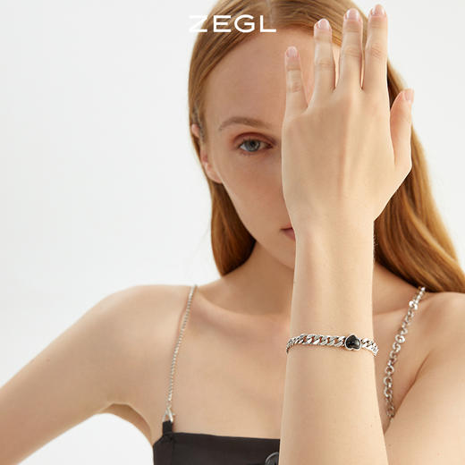 ZEGL黑玛瑙爱心古巴手链女夏ins嘻哈潮酷复古小众设计手饰配饰品 商品图3