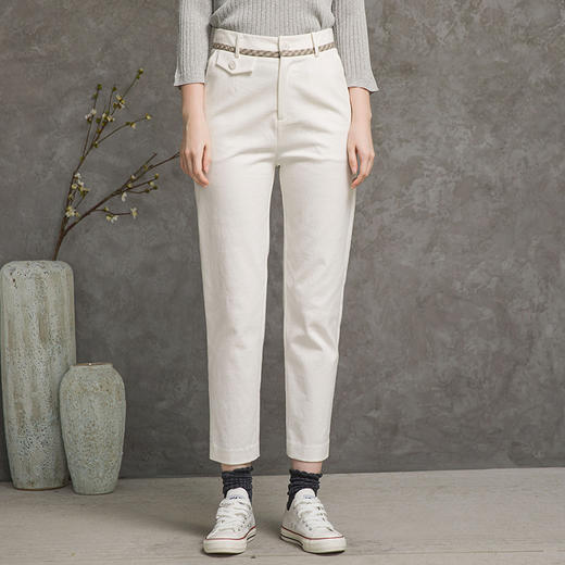 famecoco范可儿纯棉烟管裤女秋款拼接格纹休闲裤F216GA003 商品图0