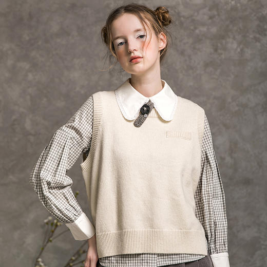 Famecoco范可儿短款针织马甲女秋季圆领羊毛小背心F216CA009 商品图2