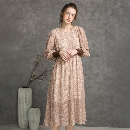 famecoco范可儿印花连衣裙秋季两件套复古马甲长裙F216EA005 商品图1