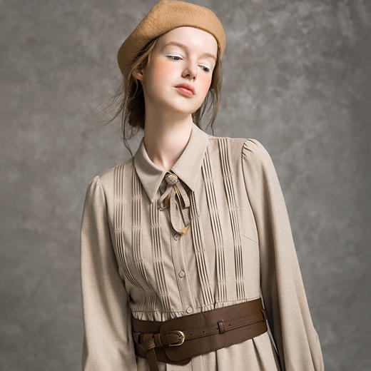 Famecoco范可儿连衣裙秋气质垂坠复古中长款衬衫裙F216FA001 商品图3