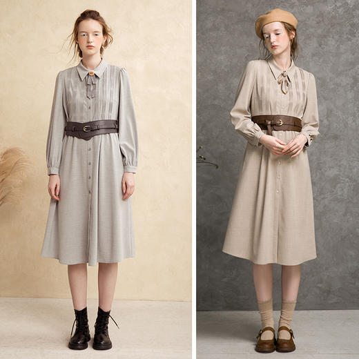 Famecoco范可儿连衣裙秋气质垂坠复古中长款衬衫裙F216FA001 商品图4