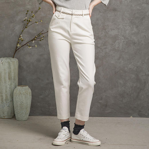 famecoco范可儿纯棉烟管裤女秋款拼接格纹休闲裤F216GA003 商品图1