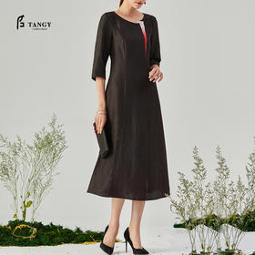 TANGY Collection/天意精品2021年秋季新品真丝吊染钉珠莨绸连衣裙